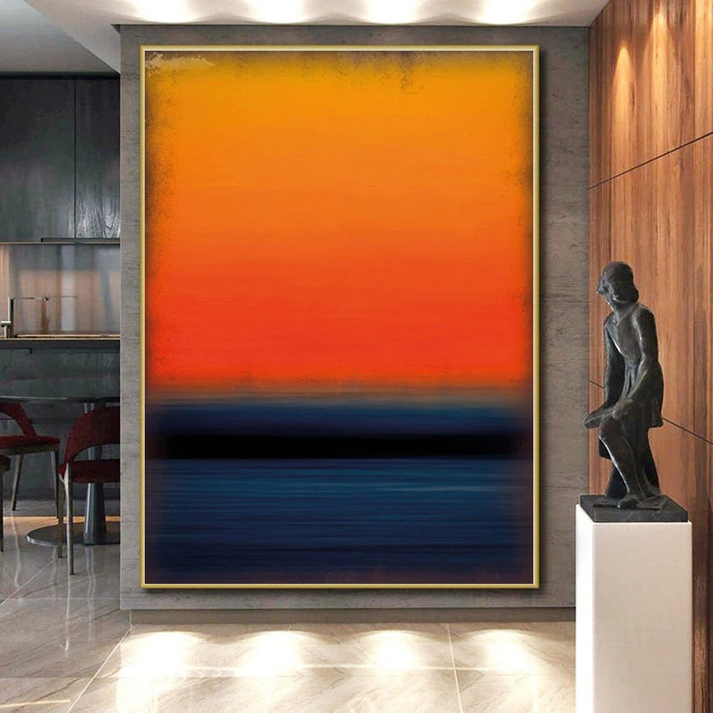 Large Painting In Living Room Orange & Blue Textured Abstract Painting On Canvas PT100