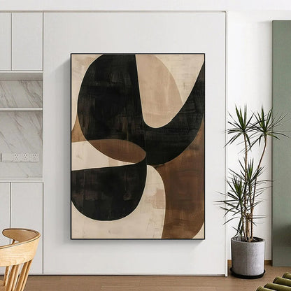 Handmade Art - Black, Brown & Beige Geometric Abstract Art with Flowing Forms PT600