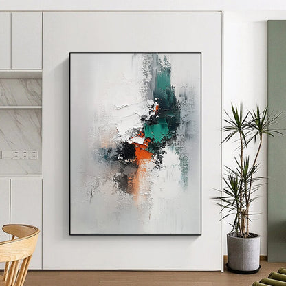 Big Abstract Painting On Canvas With Gray, Teal, Orange Textured Abstract Composition On Canvas PT198