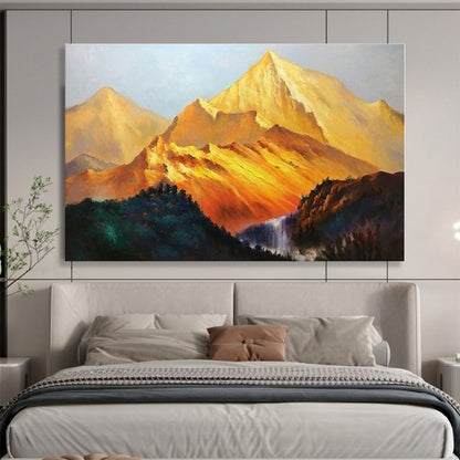 Hand Painted Art Golden Mountain Landscape Painting On Canvas HPS104