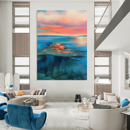Large Size Colorful Coastal Sunset Abstract Sea and Sky Painting DPS443
