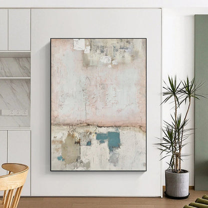 Cool Abstract Paintings in Pink, Beige, Blue, and Gray Textured Design, Hand-Painted Acrylic Art PT307