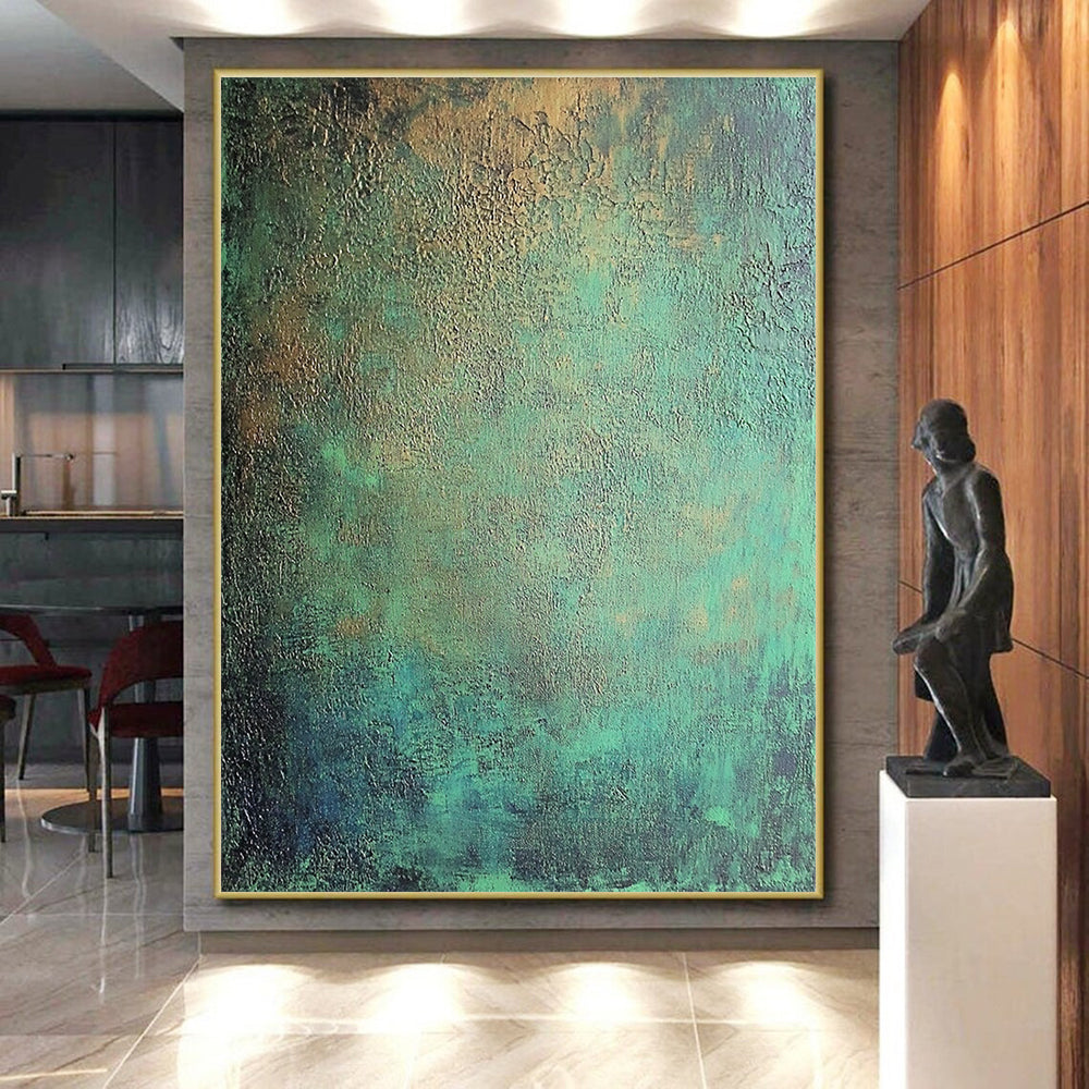 Custom Large Abstract Art For Living Room, Teal Gold Abstract Textured Art PT179