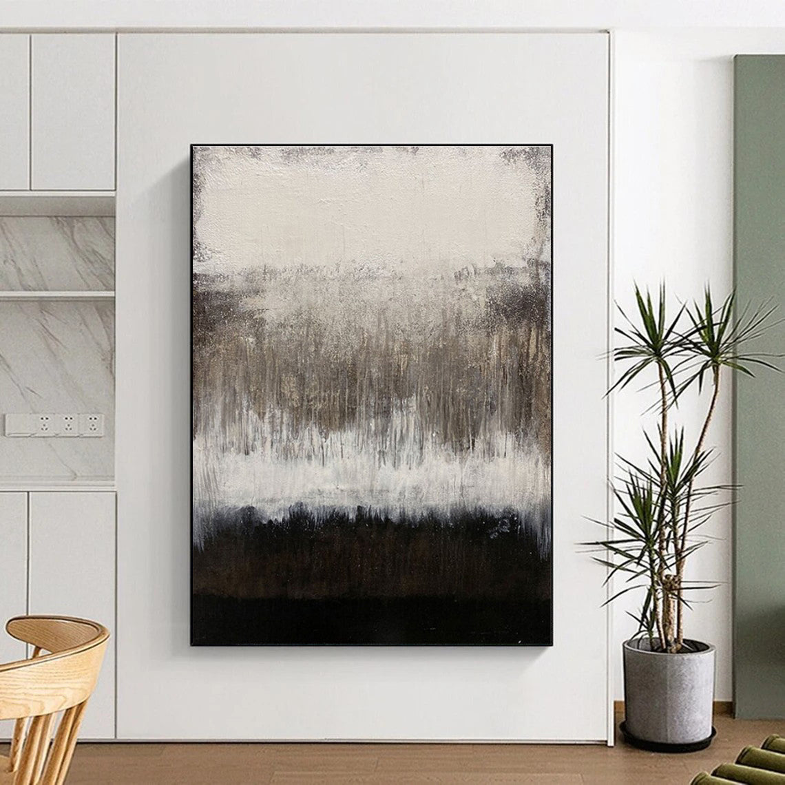 Oversized Abstract Wall Art Black, Brown, and White Textured Abstract Art PT699