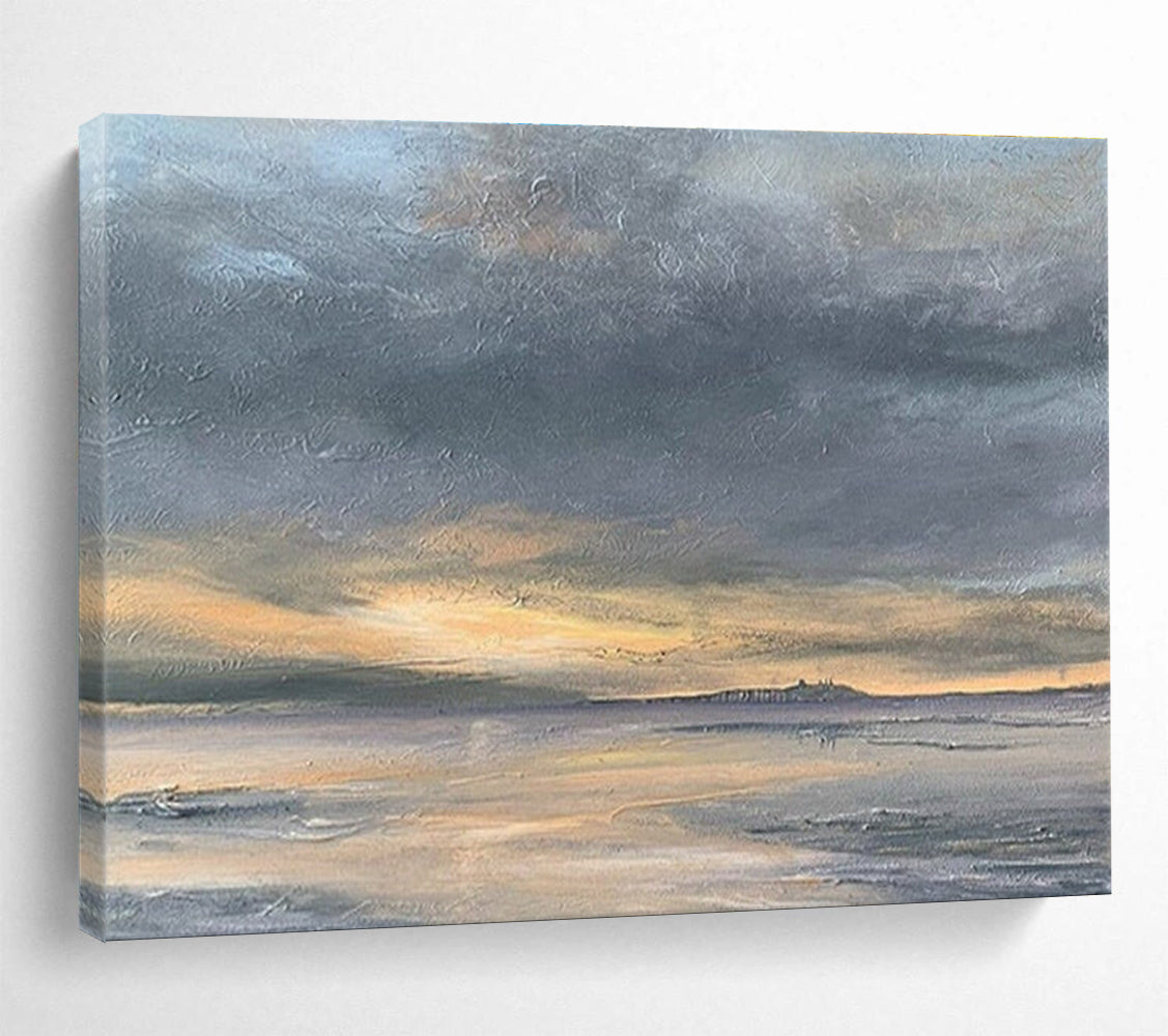 Hand-Painted Gray & Orange Abstract Coastal Sunset Art HPS181