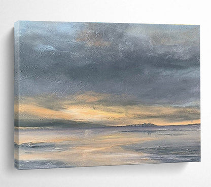Hand-Painted Gray & Orange Abstract Coastal Sunset Art HPS181