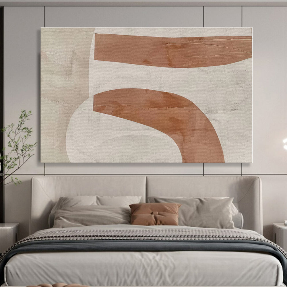 Minimalist Canvas Art Beige & Brown Curved Shapes Abstract On Canvas HPS050