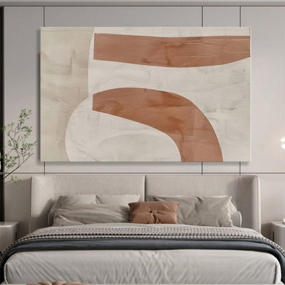 Minimalist Canvas Art Beige & Brown Curved Shapes Abstract On Canvas HPS050