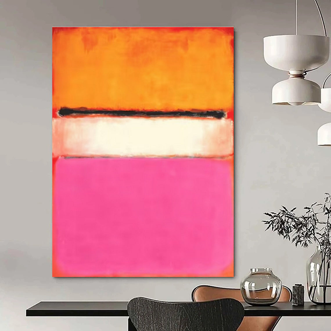 Modern Art Acrylic Orange, Pink & White Color Block Abstract, Large Size DPS495