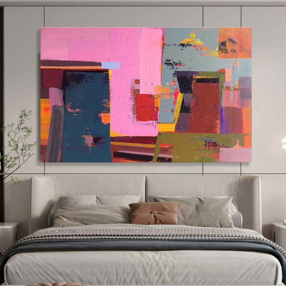 Acrylic Modern Art Paintings Pink, Teal & Brown Abstract Geometric Art HPS165
