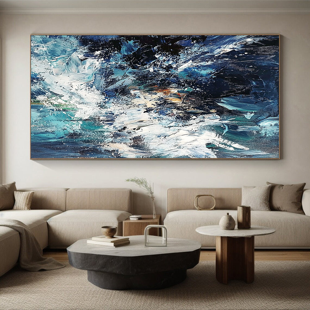 Unique Abstract Art Blue & White Textured Seascape Abstract Painting On Canvas PT125