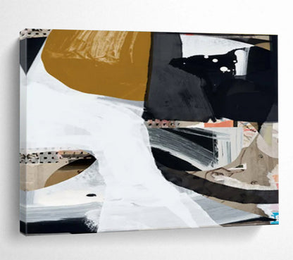 Large Contemporary Wall Art Black, White & Gold Abstract Collage Art HPS216
