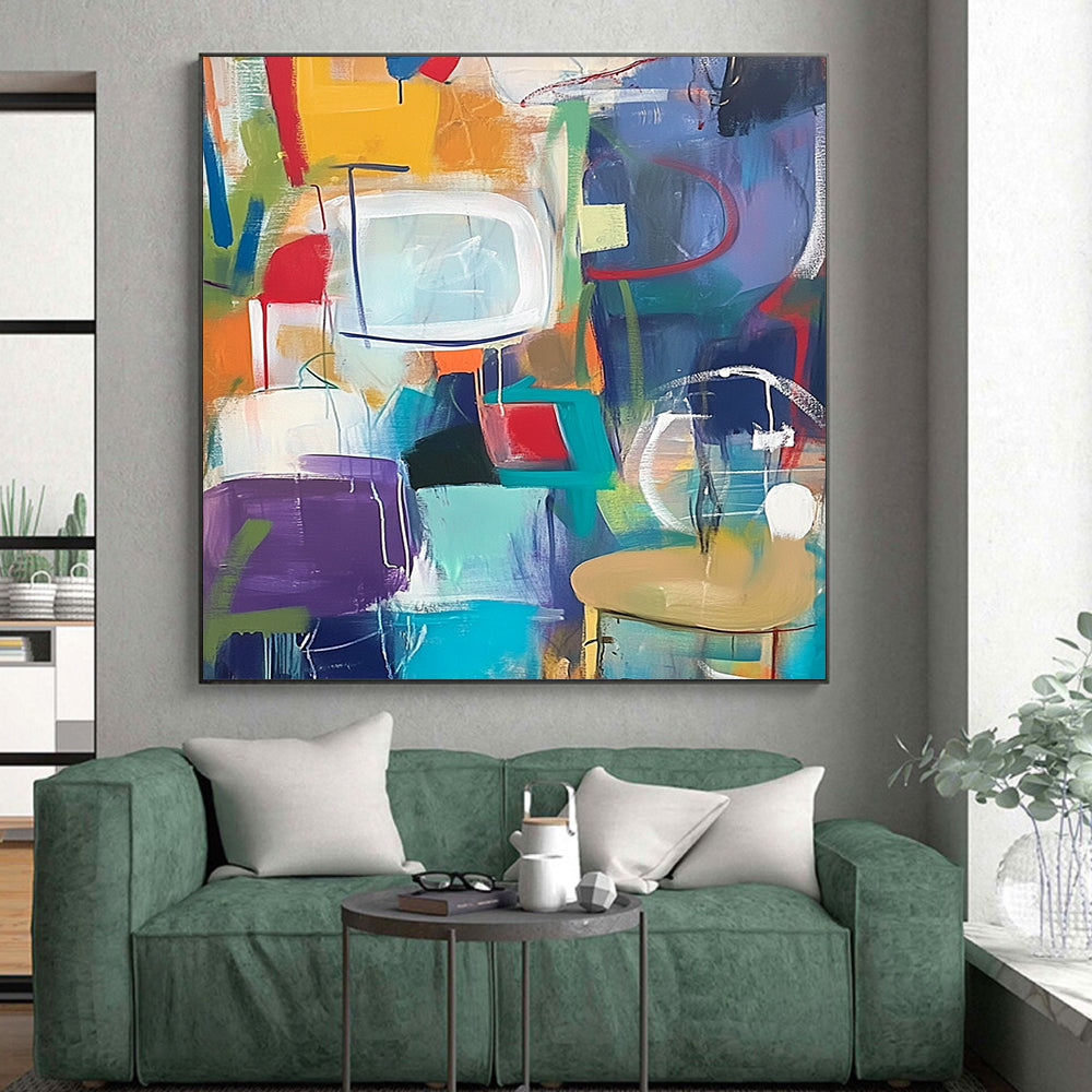 Original Large Abstract Paintings For Sale, Colorful Geometric Abstract Art PT152