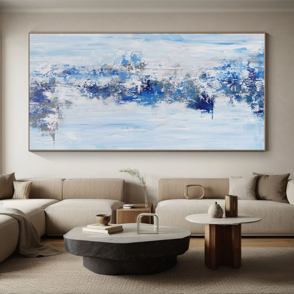 Large Size Abstract Art in Shades of Blue and Gray, Hand-Painted Acrylic Modern Art PT294