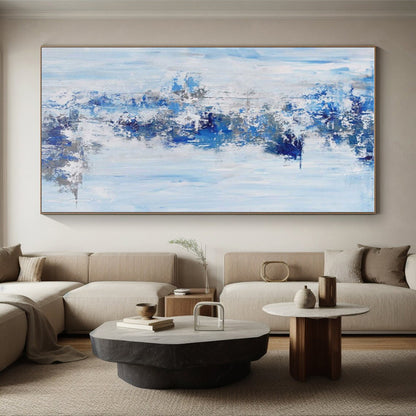 Large Size Abstract Art in Shades of Blue and Gray, Hand-Painted Acrylic Modern Art PT294