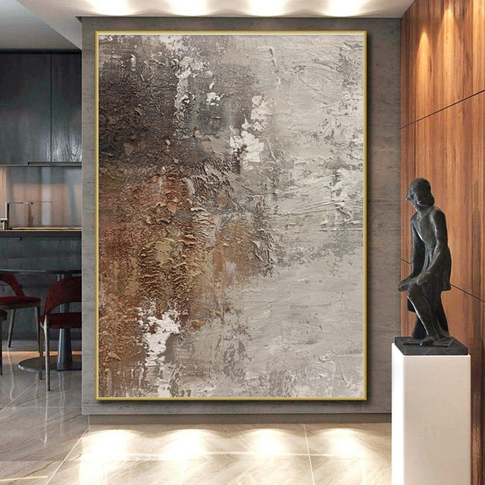 Hand-Painted Brown, Gray, and White Textured Abstract Art, Acrylic Modern Art Painting PT311