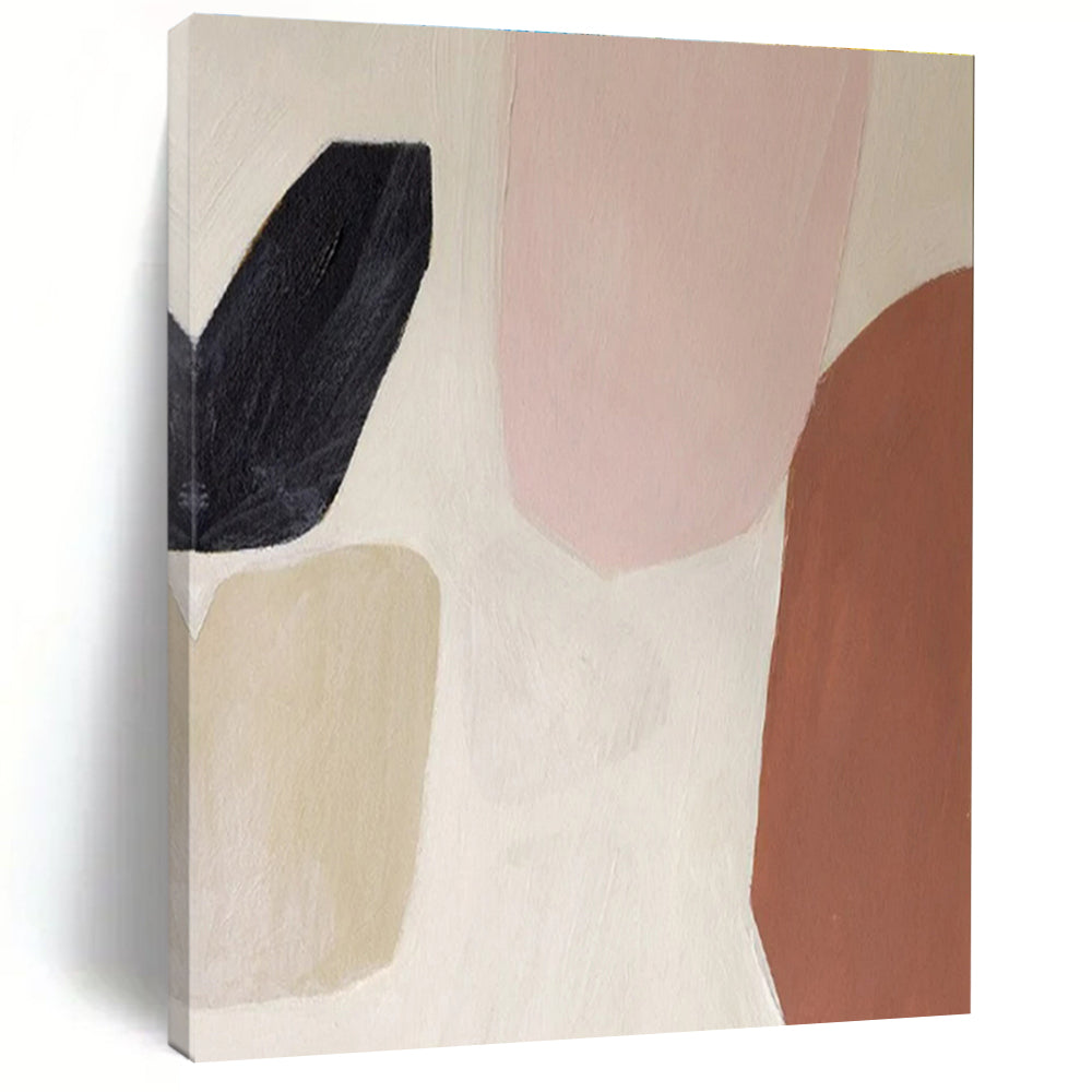Handmade Art Pink, Beige, Brown and Black Abstract Shapes, Paintings For House PT548