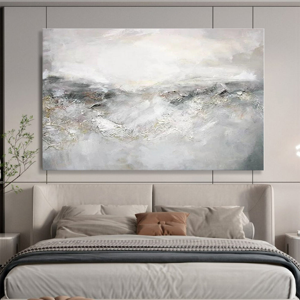 Handmade Art Gray & White Textured Landscape Abstract Painting On Canvas HPS107