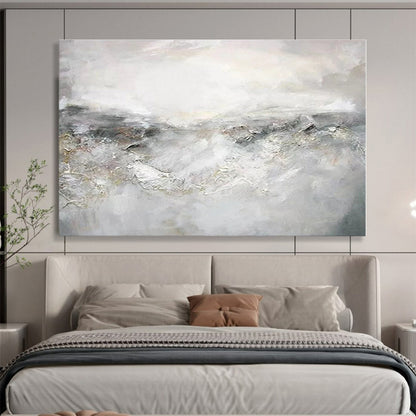 Handmade Art Gray & White Textured Landscape Abstract Painting On Canvas HPS107