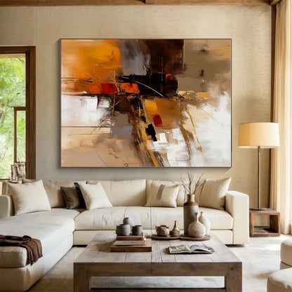 Huge Size Brown and White Abstract Cityscape, Oversized Abstract Wall Art PT519
