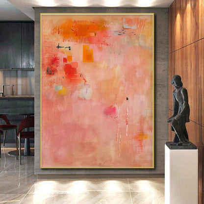 Cool Abstract Paintings Pink, Orange, and Yellow Textured Abstract Art PT765