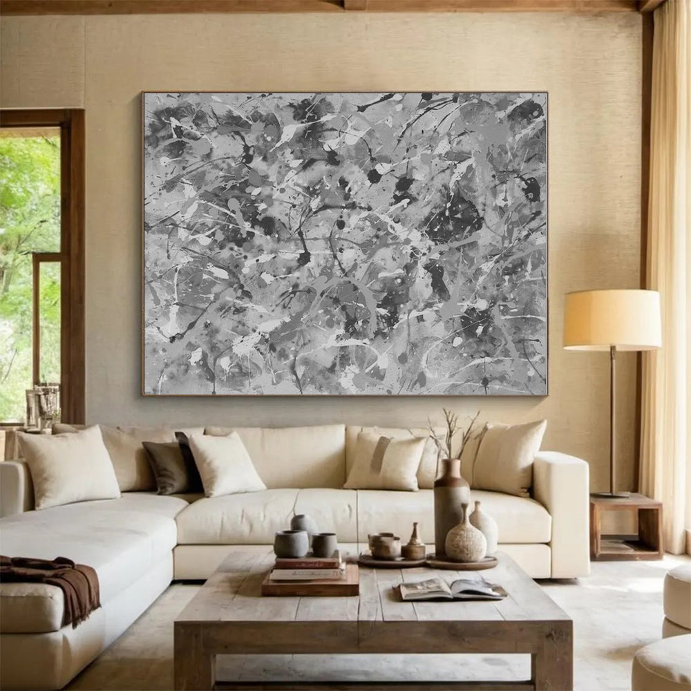 Cool Abstract Paintings Gray Monochrome Splatter Abstract Art PT459
