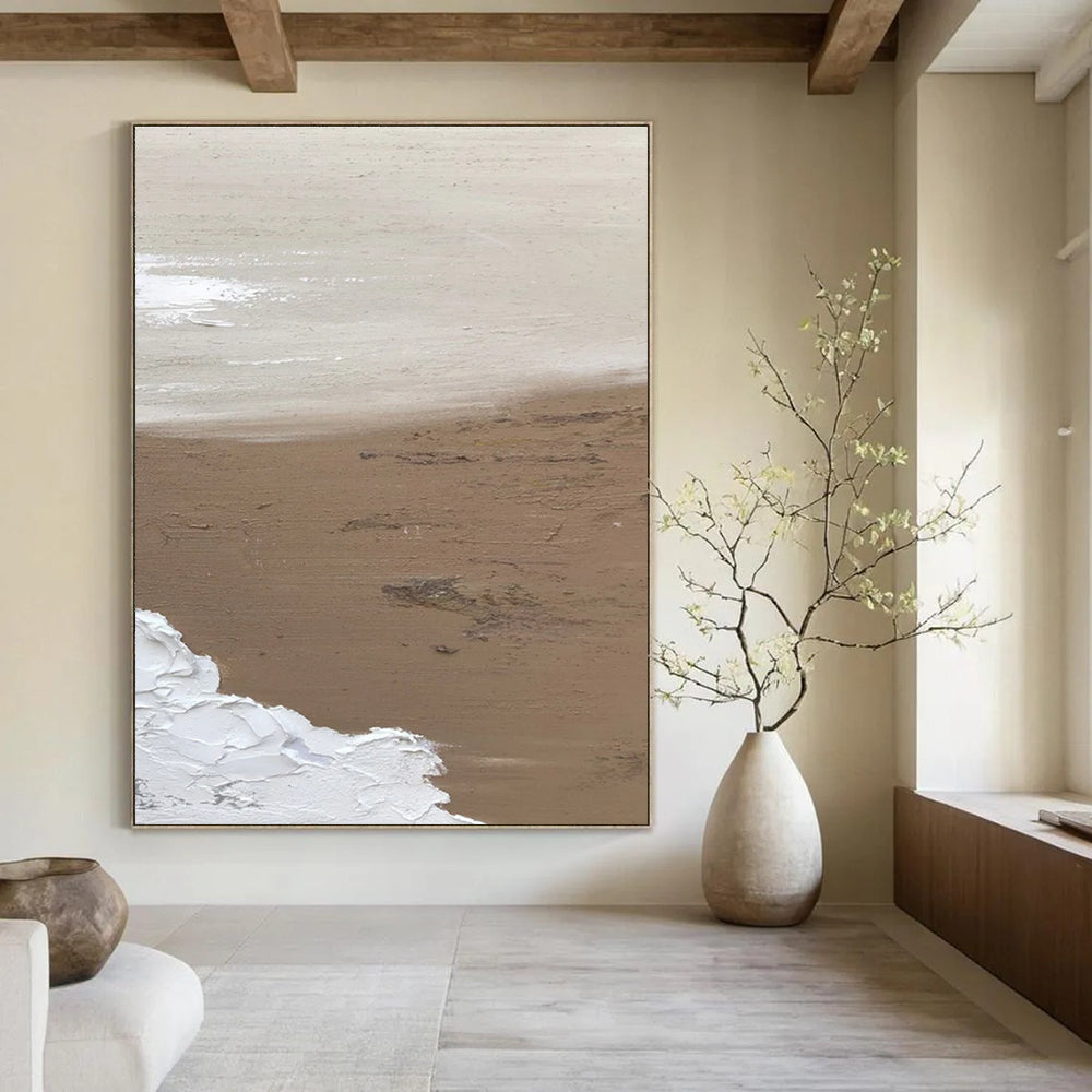 Huge Size Beige, White, and Brown Textured Abstract Seaside Art DPS458