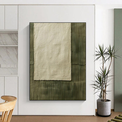 Unique Abstract Art Green Beige Textured Fabric Abstract Art PT356