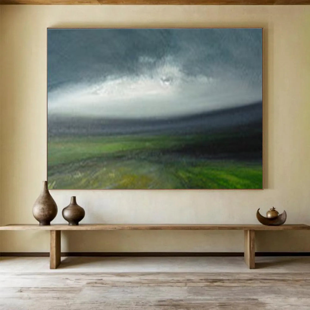 Cool Abstract Paintings Green & Gray Misty Abstract Landscape Art HPS166