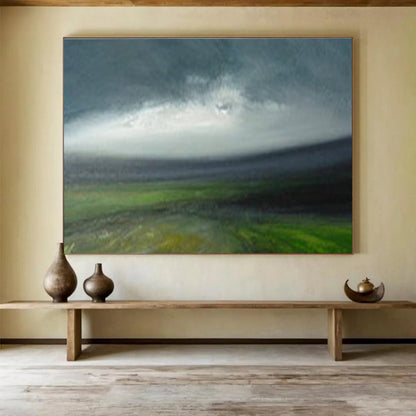 Cool Abstract Paintings Green & Gray Misty Abstract Landscape Art HPS166