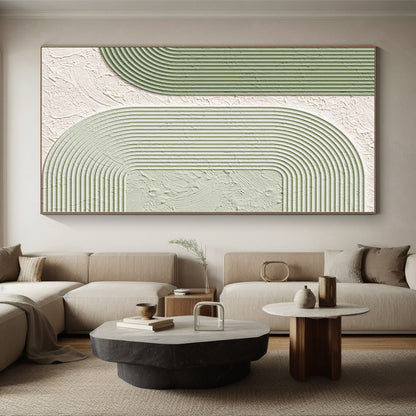 Oversized Abstract Wall Art Green & White Geometric Textured Abstract Painting On Canvas PT078