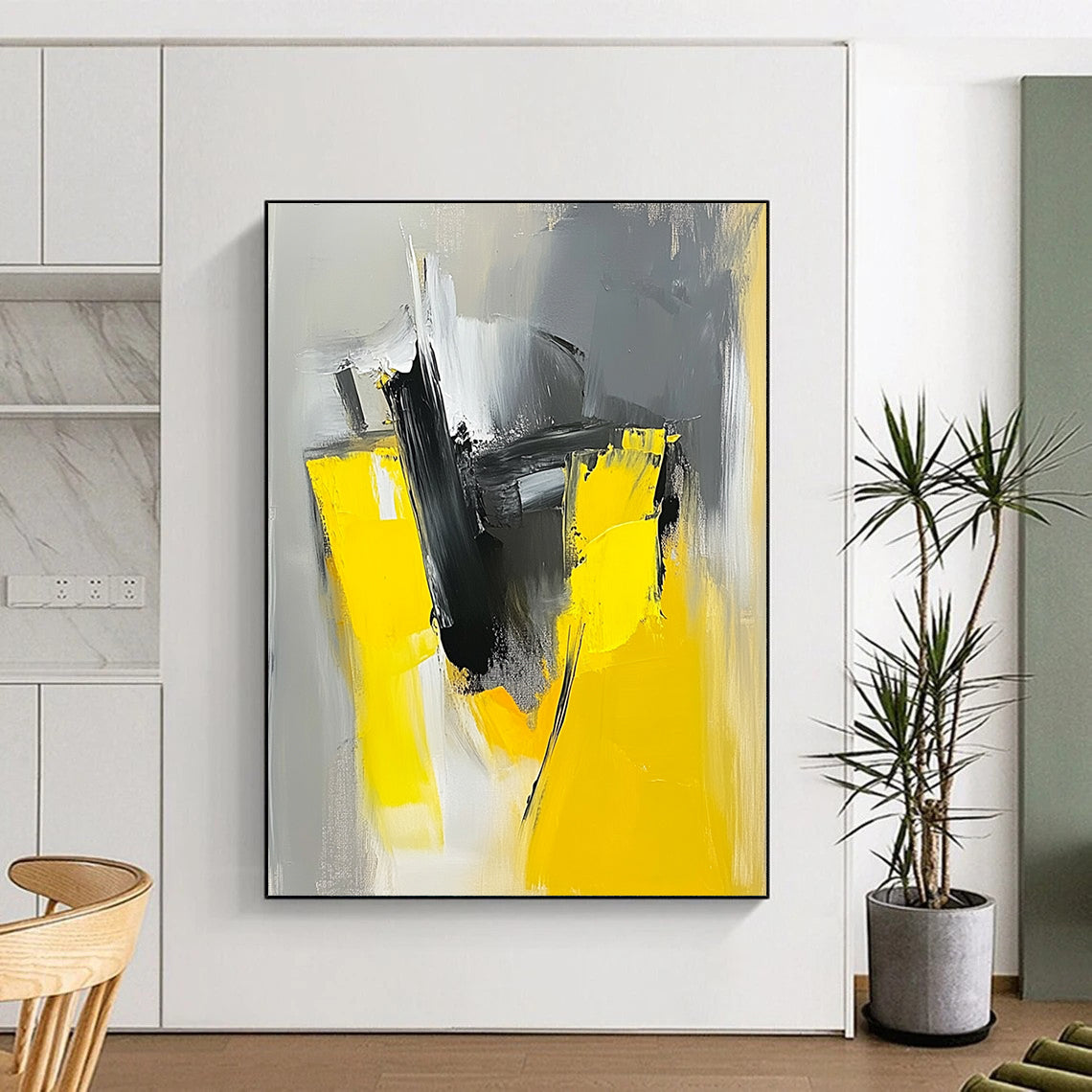 Yellow Black Gray White Abstract Art PT142