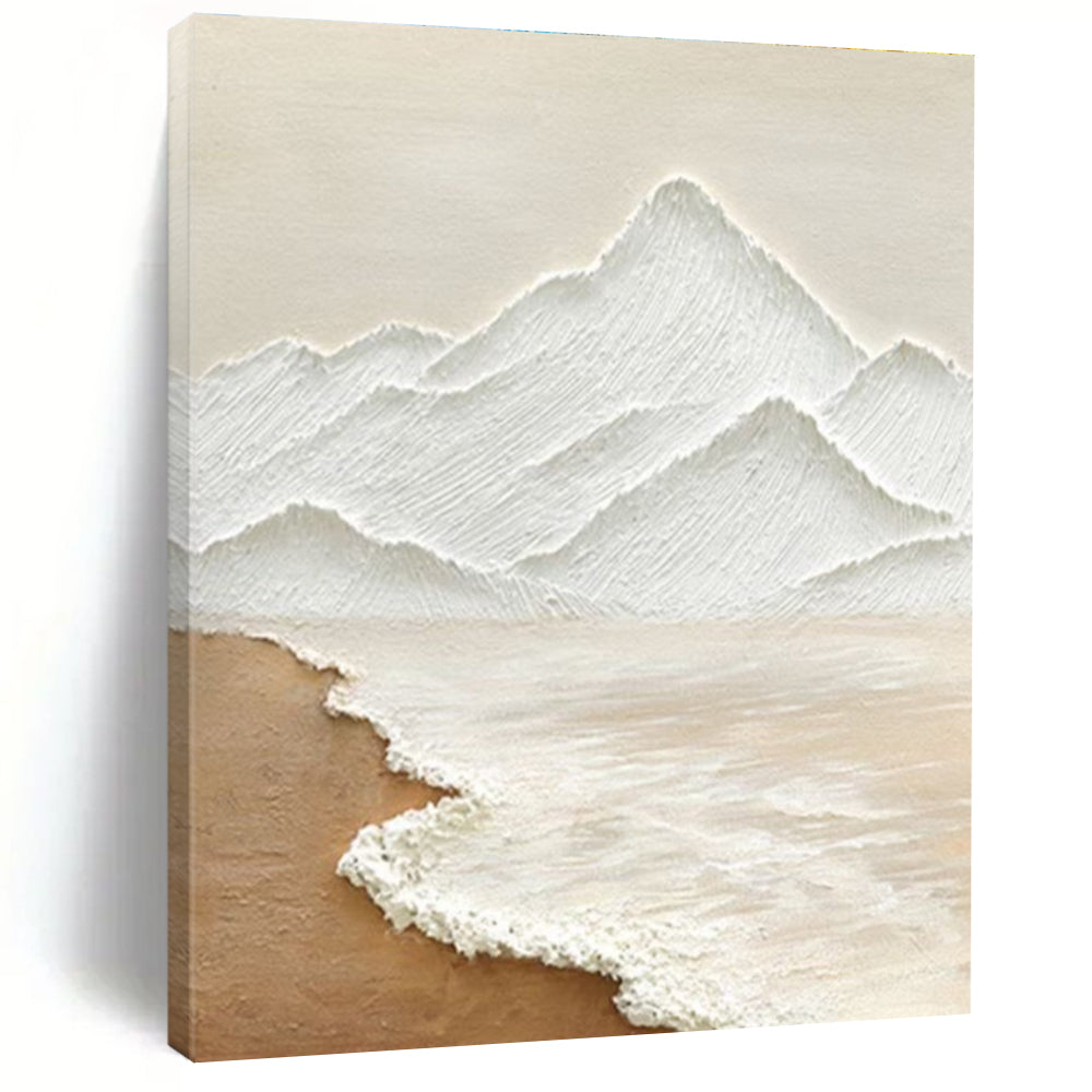 Handmade Art Beige and White Mountain and Sea Abstract Landscape Painting DPS449