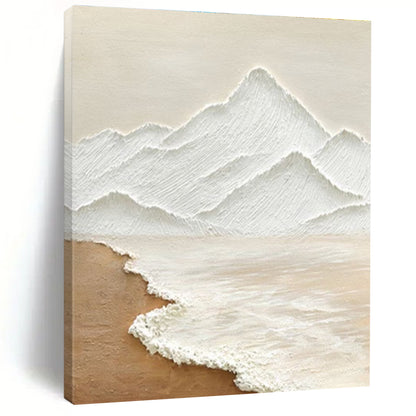 Handmade Art Beige and White Mountain and Sea Abstract Landscape Painting DPS449