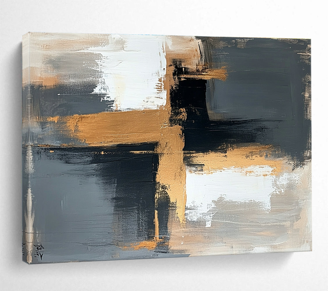 Buy Abstract Art Online Gray, Gold, and White Geometric Abstract Art HPS329