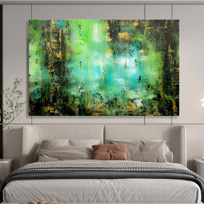 Hand-Painted Green, Turquoise & Gold Abstract Forest Art HPS161