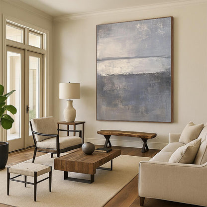 Hand Painted Art Gray & Beige Textured Seascape Abstract Painting On Canvas PT113