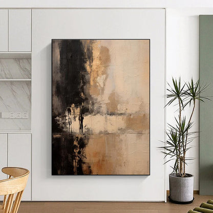 Minimalist Canvas Art Black Beige Textured Abstract Art PT367