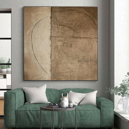 Minimalist Canvas Art - Monochrome Brown & Beige Subtle Lines Abstract Drawing PT563