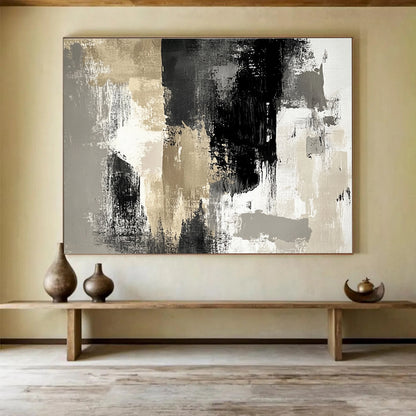 Modern Art Acrylic Black, Gold, Gray & White Textured Abstract Painting HPS274