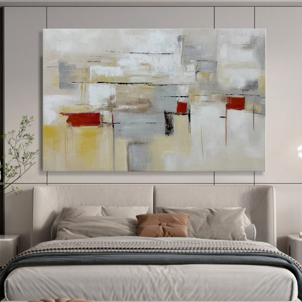 Minimalist Canvas Art Neutral Tones With Red Accents Abstract Painting On Canvas HPS130