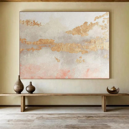 Minimalist Canvas Art Gold, Gray & Pink Textured Abstract Painting On Canvas HPS106
