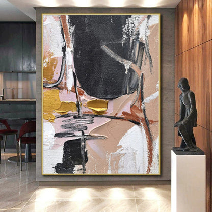 Acrylic Modern Art Paintings Black Beige Gold Textured Abstract Art PT495
