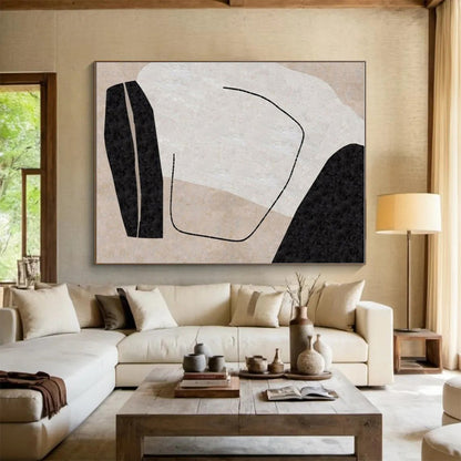 Handmade Art Black, Beige, and White Organic Abstract Art PT700