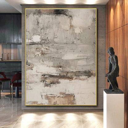 Hand Painted Art Gray, Beige, and Brown Textured Abstract Piece, Modern Art Acrylic PT319