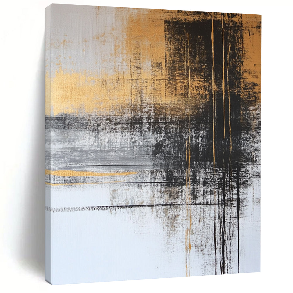 Original Large Abstract Paintings For Sale With Gold, Black, Gray Abstract Brushstrokes On Canvas PT182