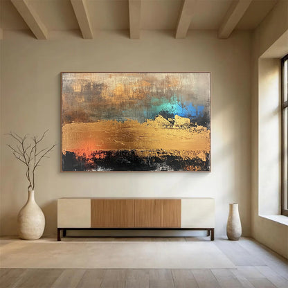 Acrylic Modern Art Paintings Gold, Blue, Brown & Black Textured Abstract Painting HPS284