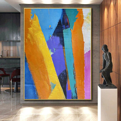 Modern Art Acrylic Multicolor Geometric Abstract Painting On Canvas PT069