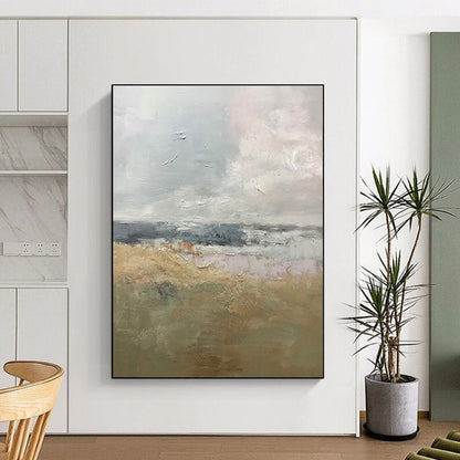 Buy Abstract Art Online Gray, Beige, and Blue Textured Abstract Landscape Art DPS464