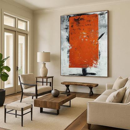 Large Size Orange Gray Black Textured Abstract Art PT403